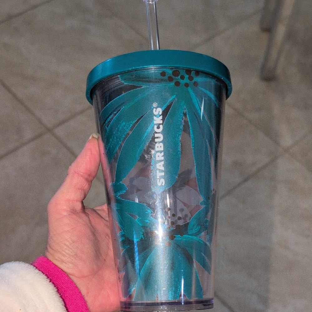 2018 Starbucks Blue Palm Chamomile Flower Grande Cold Cup 16 Oz